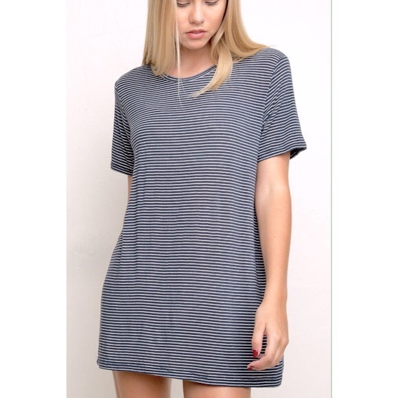 Brandy Melville Navy White Striped Tshirt Dress - Picture 1 of 5